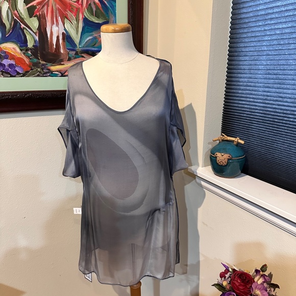 Sheer Chiffon Hand Painted Tunic/Blouse - a Work of ART by BNQ - SZ 38-40 - Picture 12 of 12